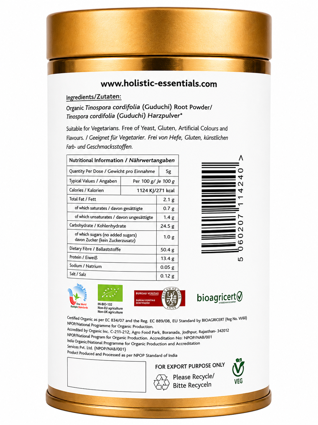 Organic Gudduchi / Guruchi Powder - 400G | Holistic Essentials - Ingredients