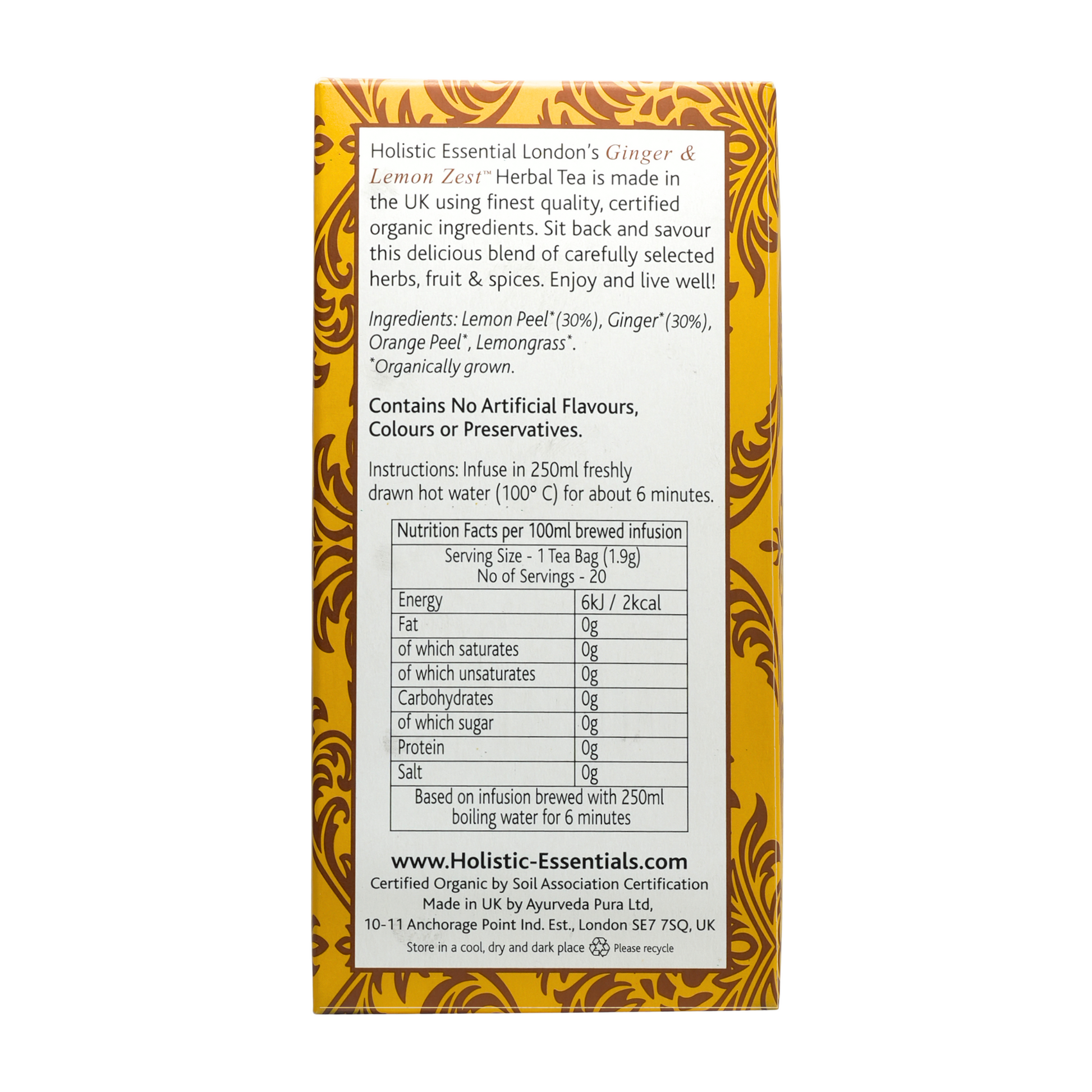 Ginger & Lemon Zest - Ayurvedic Herbal Tea | Holistic Essentials