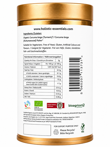 Organic Turmeric Powder  500g| Holistic Essentials - Ingredients